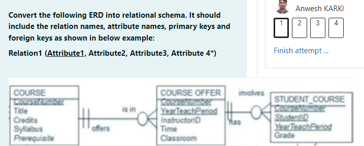 Convert The Following Erd Into Relational Schema It Should Include The Relation Names Attribute Names Primary Keys An 1