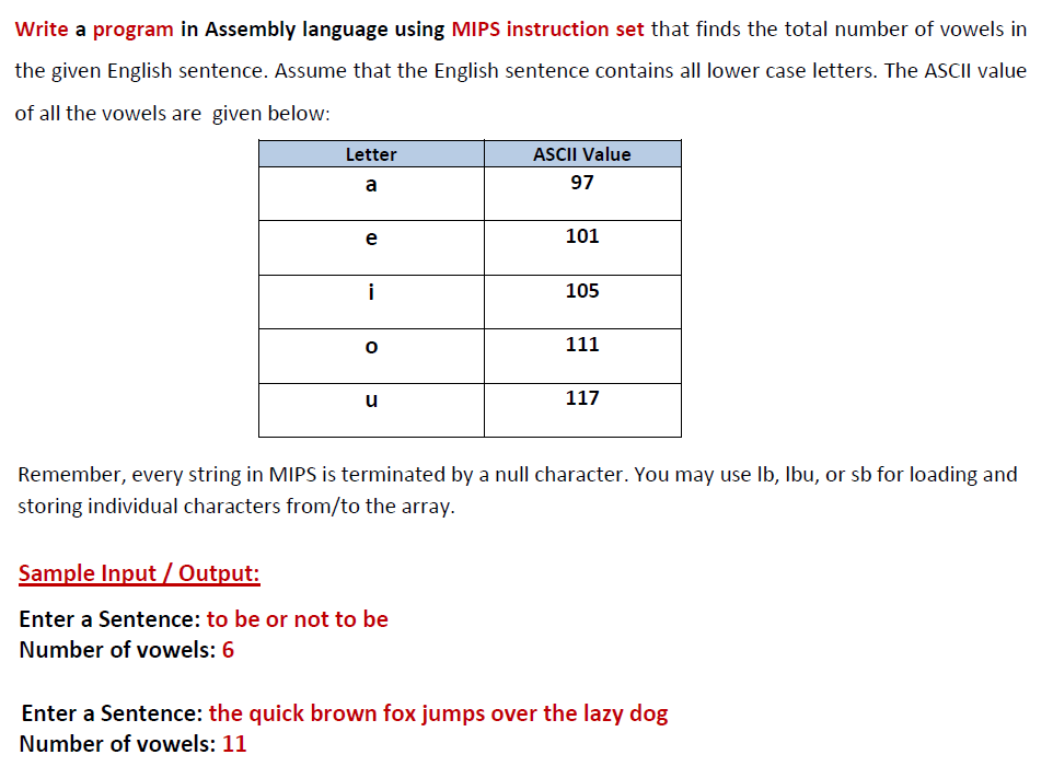 Write A Program In Assembly Language Using Mips Instruction Set That Finds The Total Number Of Vowels In The Given Engli 1