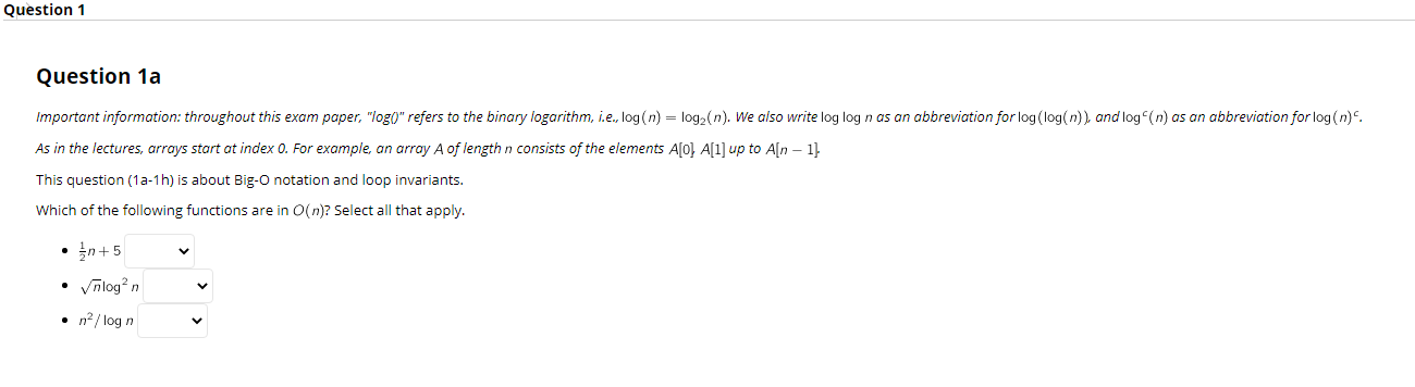 Question 1 Question 1a Important Information Throughout This Exam Paper Log Refers To The Binary Logarithm I E 1