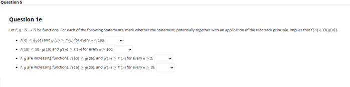 Question 5 Question 1e Let F G N N Be Functions For Each Of The Following Statements Mark Whether The Statement Pot 1