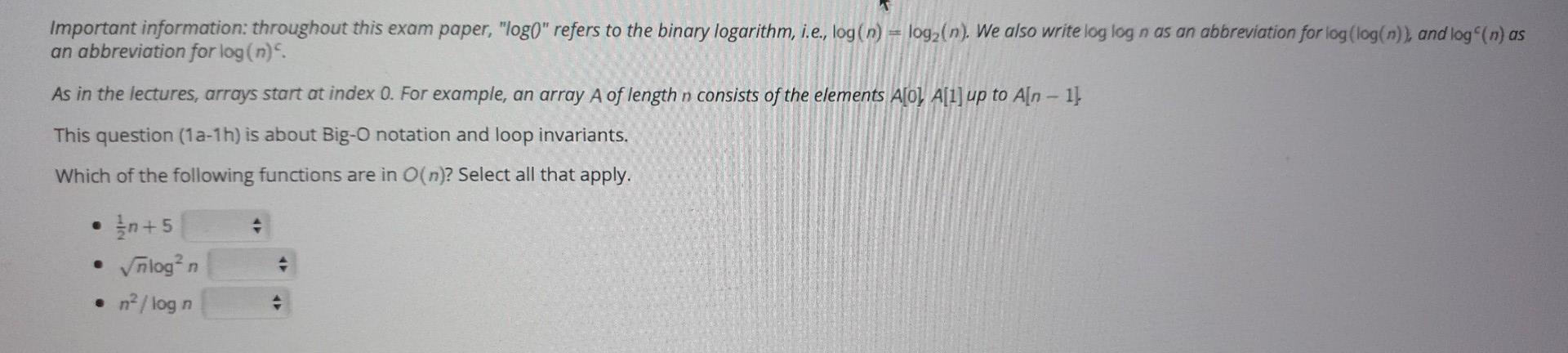 Important Information Throughout This Exam Paper Logo Refers To The Binary Logarithm I E Log N Log N We A 1