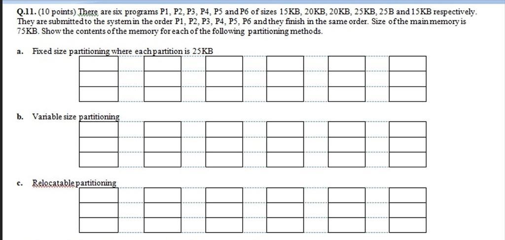 Q 11 10 Points There Are Six Programs P1 P2 P3 P4 P5 And P6 Of Sizes 15kb 20kb 20kb 25kb 25b And 15kb Respect 1
