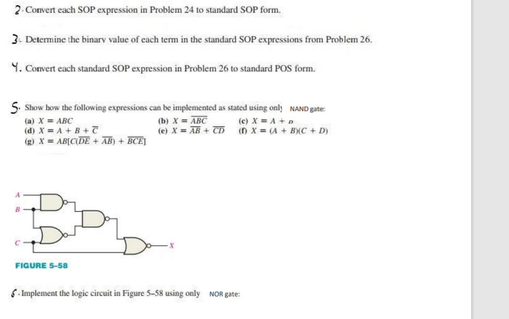 2 Convert Each Sop Expression In Problem 24 To Standard Sop Form 3 Determine The Binary Value Of Each Term In The Sta 1