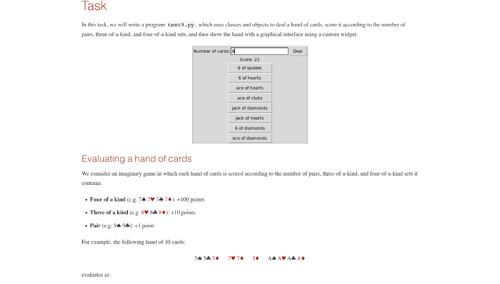 Task In This Task We Will Write A Program Test 9 Py Which Uses Classes And Objects To Deal A Hand Of Cards Score It A 1