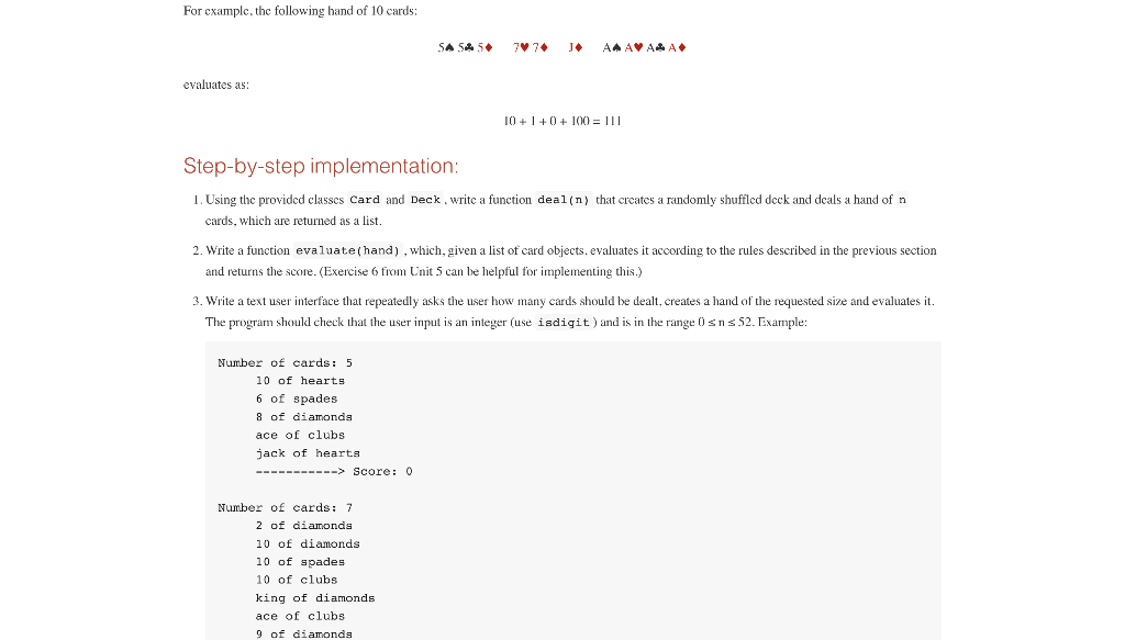 Task In This Task We Will Write A Program Test 9 Py Which Uses Classes And Objects To Deal A Hand Of Cards Score It A 2