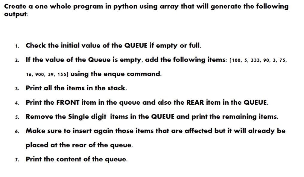 Create A One Whole Program In Python Using Array That Will Generate The Following Output 1 Check The Initial Value Of 1
