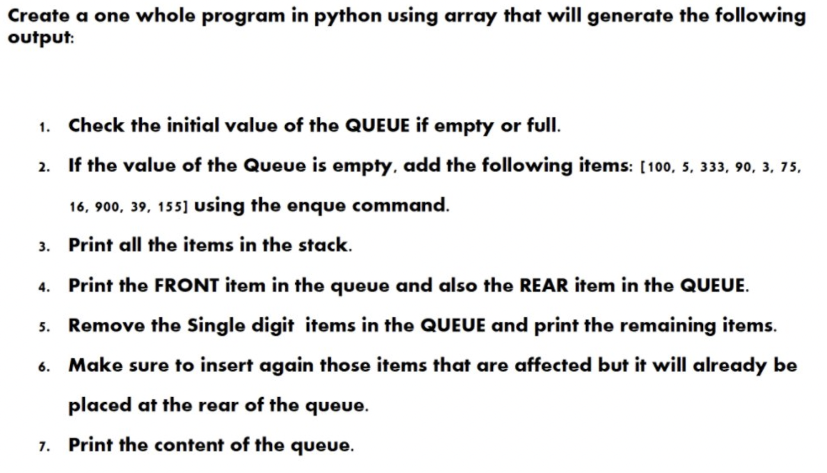 Create A One Whole Program In Python Using Array That Will Generate The Following Output 1 Check The Initial Value Of 1