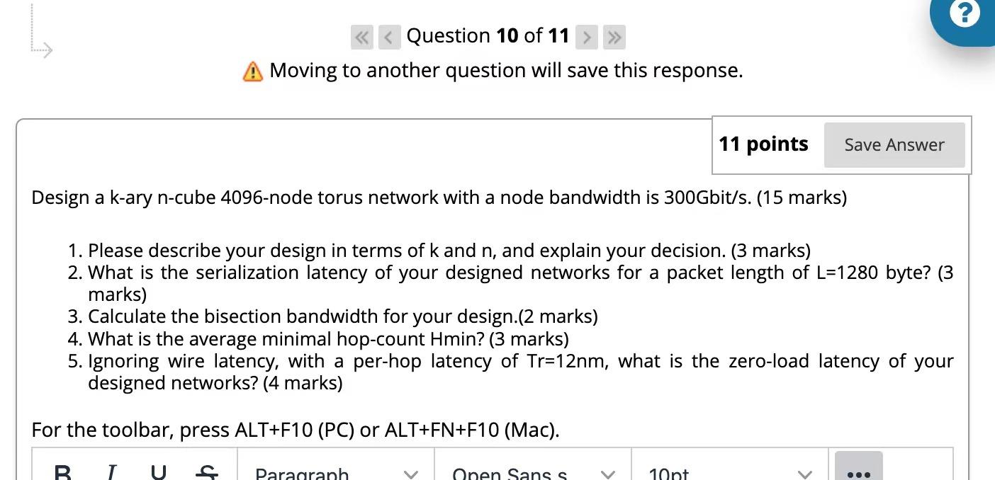Question 10 Of 11 Moving To Another Question Will Save This Response 11 Points Save Answer Design A K Ary N Cube 40 1