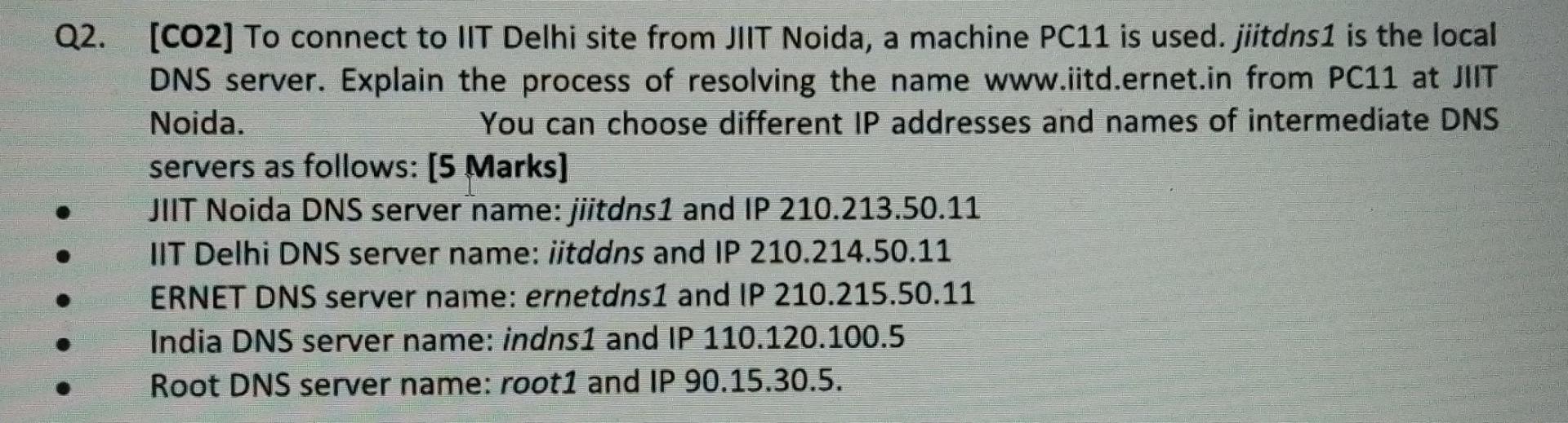Q2 Co2 To Connect To Iit Delhi Site From Jiit Noida A Machine Pc11 Is Used Jiitdns1 Is The Local Dns Server Explai 1