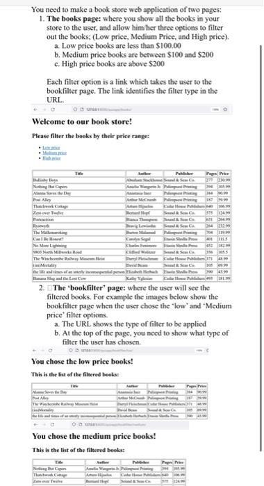You Need To Make A Book Store Web Application Of Two Pages 1 The Books Page Where You Show All The Books In Your Stor 1