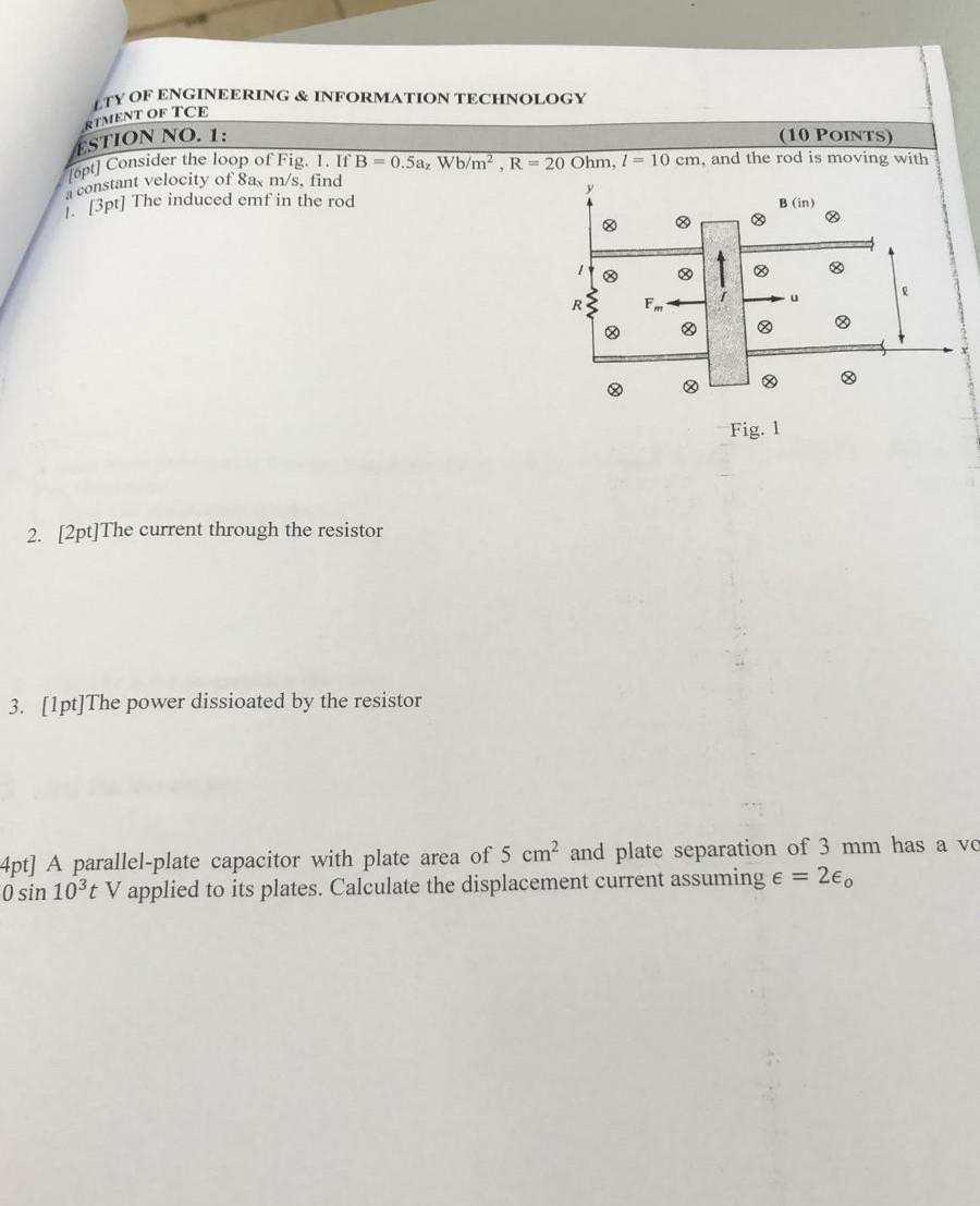 Lty Of Engineering Information Technology Rtment Of Tce Estion No 1 10 Points Opt Consider The Loop Of Fig 1 If 1