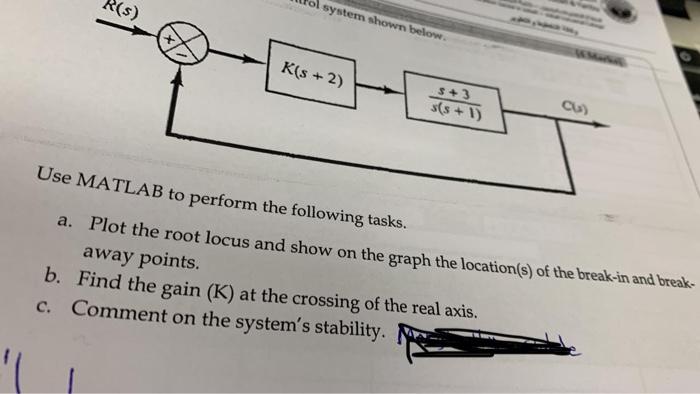 S K S 2 5 3 Cu S S 1 Use Matlab To Perform The Following Tasks A Plot The Root Locus And Show On The Graph The 1