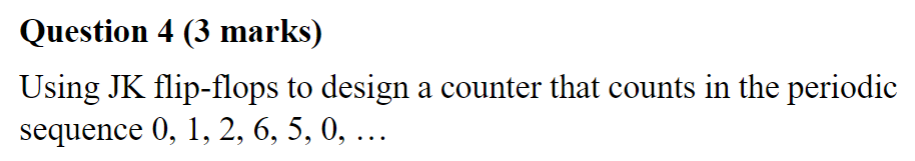Question 4 3 Marks Using Jk Flip Flops To Design A Counter That Counts In The Periodic Sequence 0 1 2 6 5 0 1