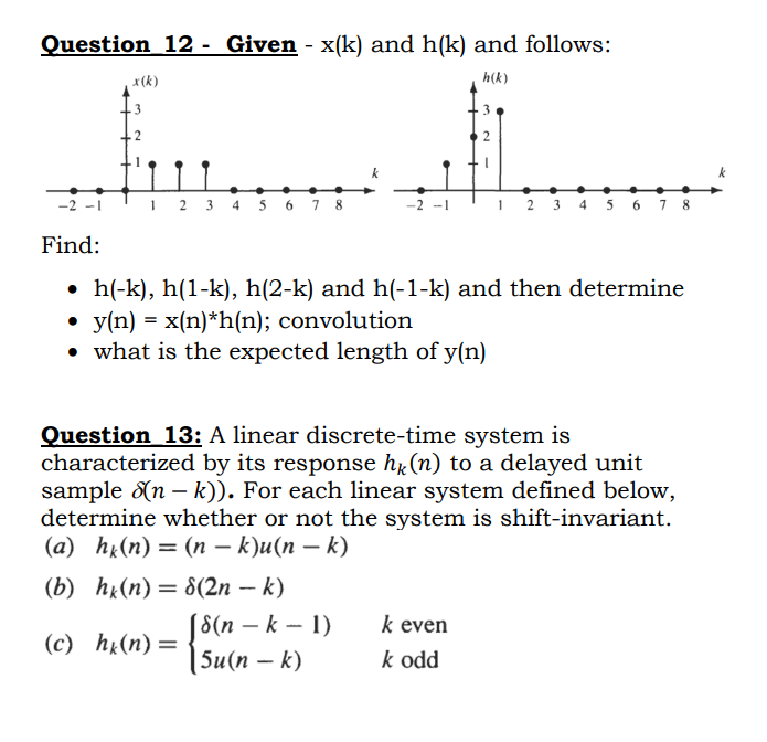 Question 12 Given X K And H K And Follows X K H K K 1 2 3 4 5 6 7 8 2 1 1 2 3 4 5 6 7 8 Find H K H 1 K H 1