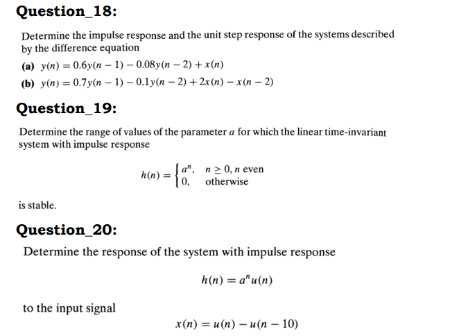 Question 18 Determine The Impulse Response And The Unit Step Response Of The Systems Described By The Difference Equati 1