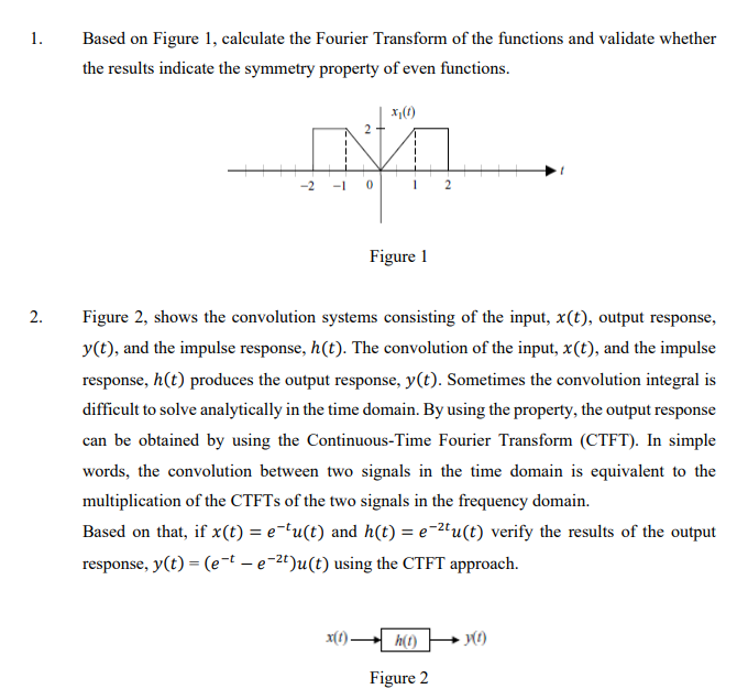 1 Based On Figure 1 Calculate The Fourier Transform Of The Functions And Validate Whether The Results Indicate The Sym 1