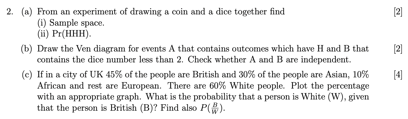 2 2 2 A From An Experiment Of Drawing A Coin And A Dice Together Find I Sample Space Ii Pr Hhh B Draw Th 1