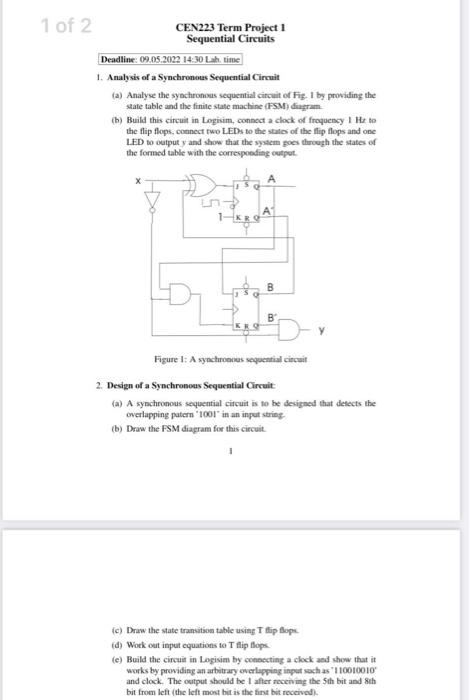 1 Of 2 Cen223 Term Project 1 Sequential Circuits Deadline 09 05 2022 14 30 Lah Time 1 Analysis Of A Synchronous Seque 1