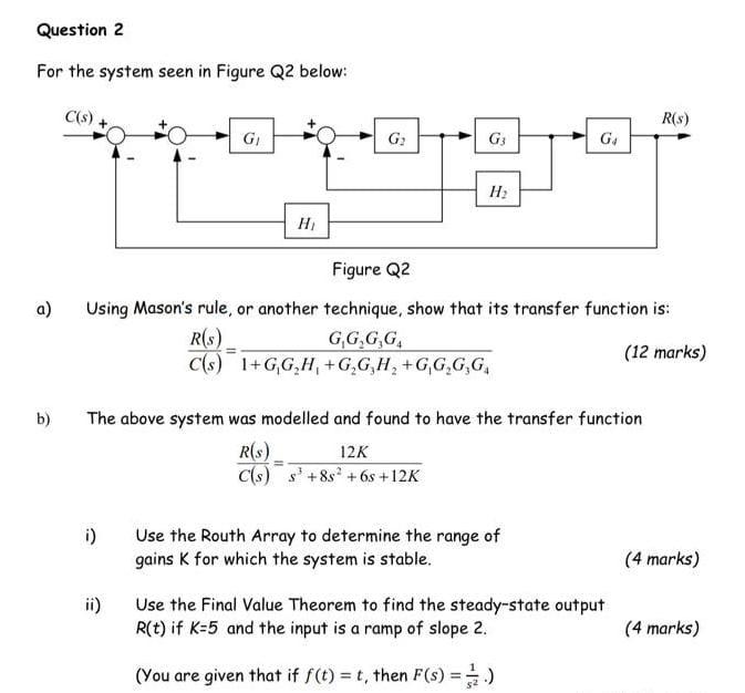 Question 2 For The System Seen In Figure Q2 Below C S R S G G G3 G4 H H Figure Q2 A Using Mason S Rule Or Anoth 1