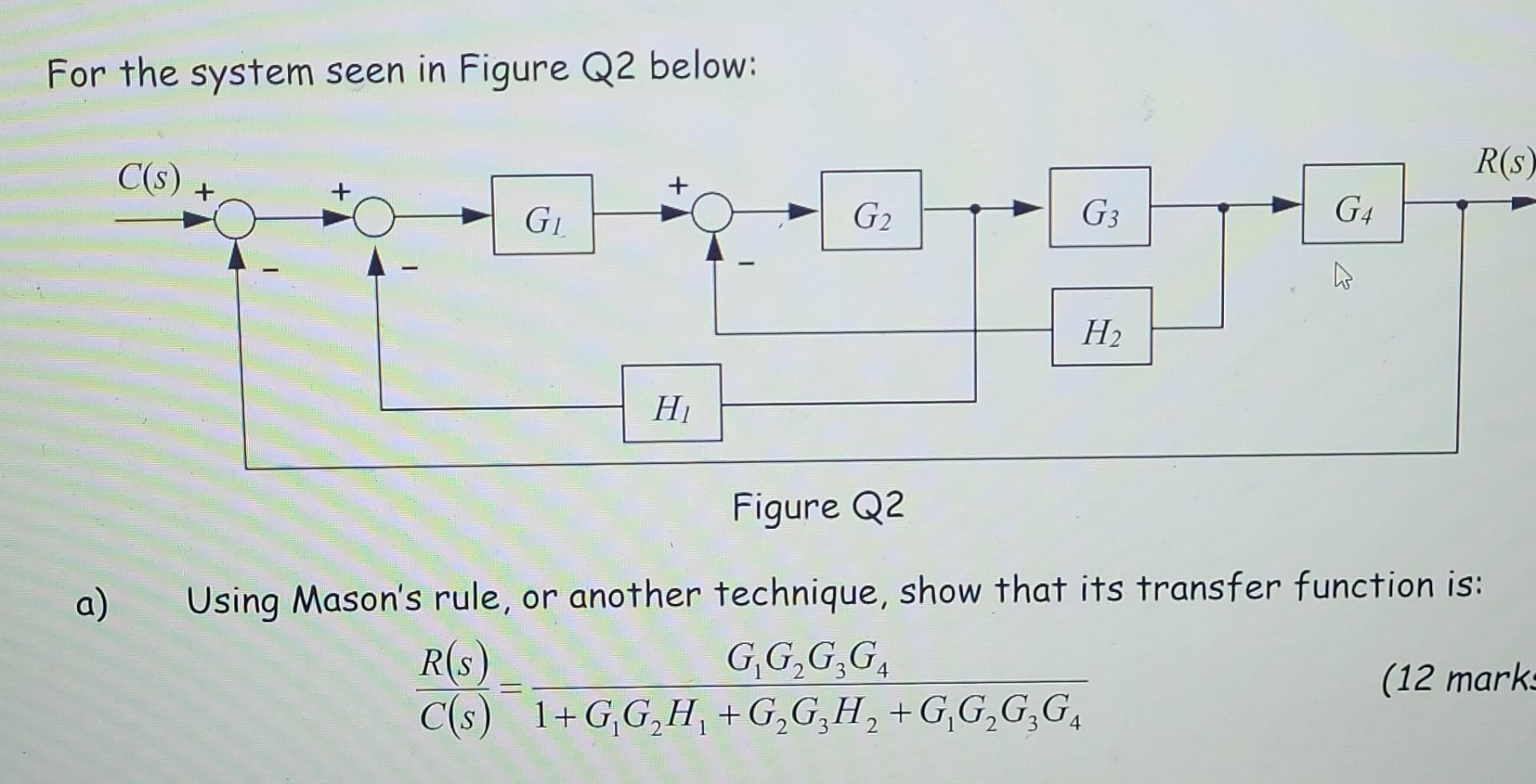 For The System Seen In Figure Q2 Below C S G G G3 H H Figure Q2 A Using Mason S Rule Or Another Technique Sho 1