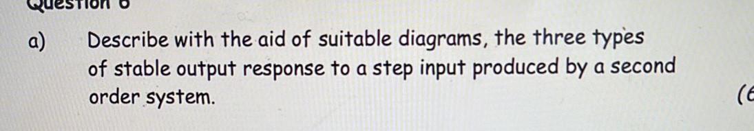 A Describe With The Aid Of Suitable Diagrams The Three Types Of Stable Output Response To A Step Input Produced By A S 1