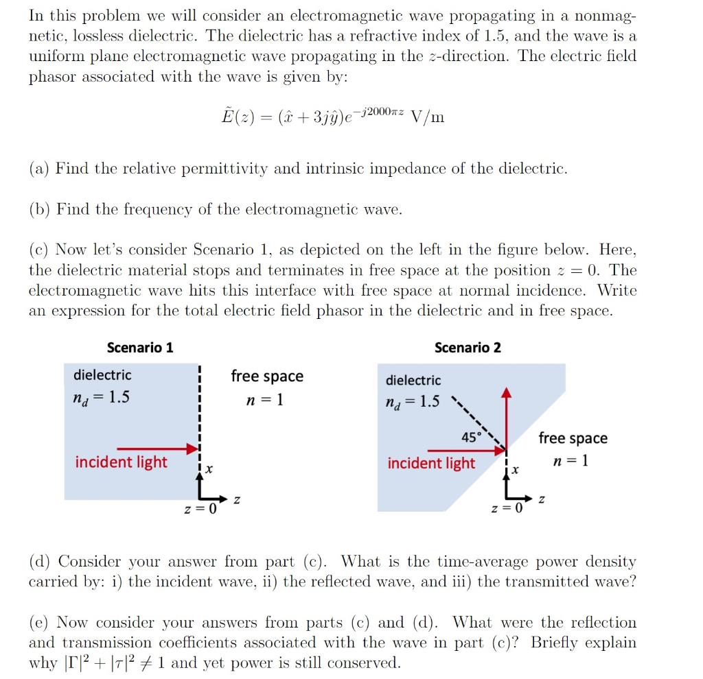 In This Problem We Will Consider An Electromagnetic Wave Propagating In A Nonmag Netic Lossless Dielectric The Dielec 1