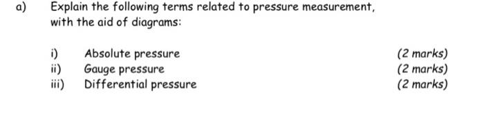 A Explain The Following Terms Related To Pressure Measurement With The Aid Of Diagrams I Absolute Pressure Ii Gauge 1