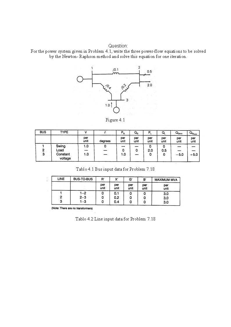 Question For The Power System Given In Problem 4 1 Write The Three Power Flow Equations To Be Solved By The Newton Rap 1