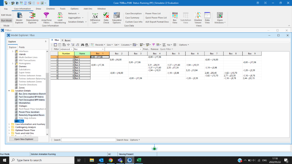 9 214542 Case Ts9bus Pwb Status Running Pf Simulator 22 Evaluation File Case Information Draw Onelines Tools Opti 1
