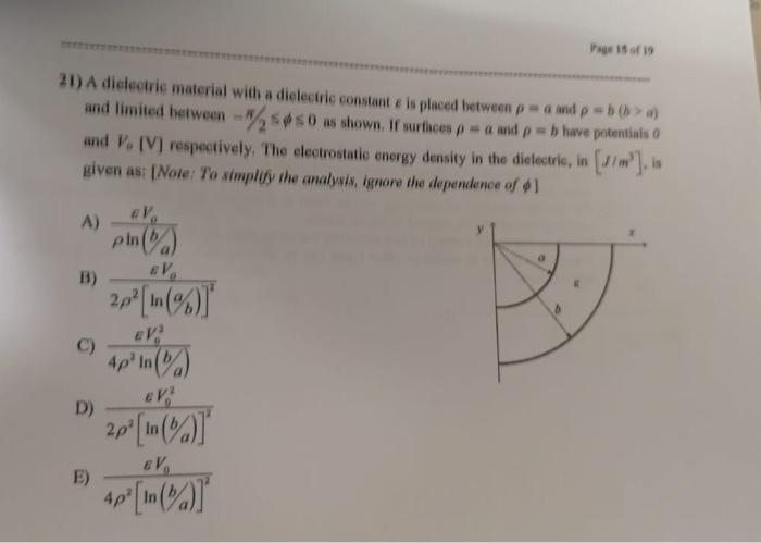 Page 15 Of 19 21 A Dielectric Material With A Dielectric Constante Is Placed Between P A And P B B A And Limited B 1