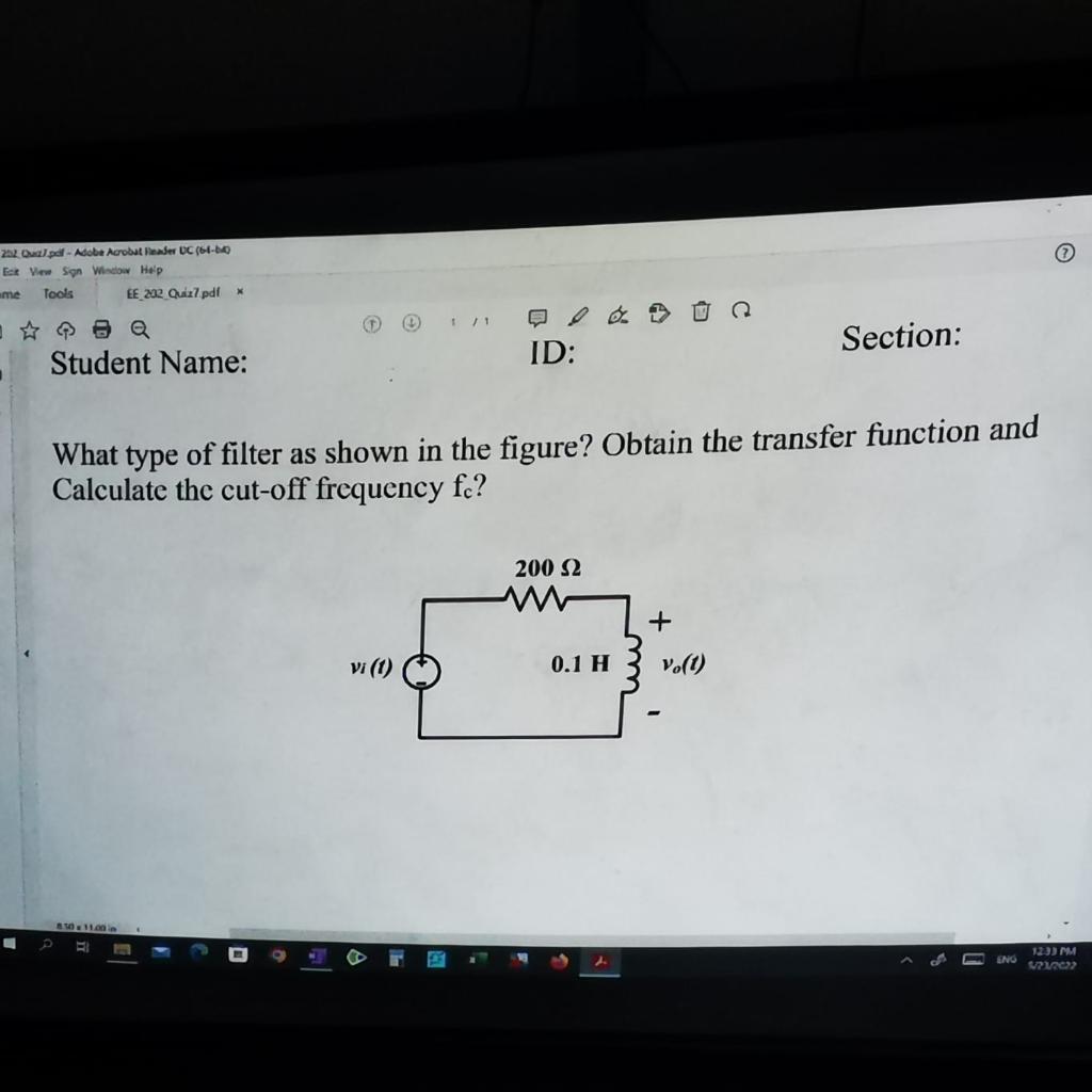 252 Qual Pdll Adobe Acrobat Reader Dc 64 B Eck View Sign Window Help Me Tools Ee 202 Quiz7 Pdf X Section Student Nam 1