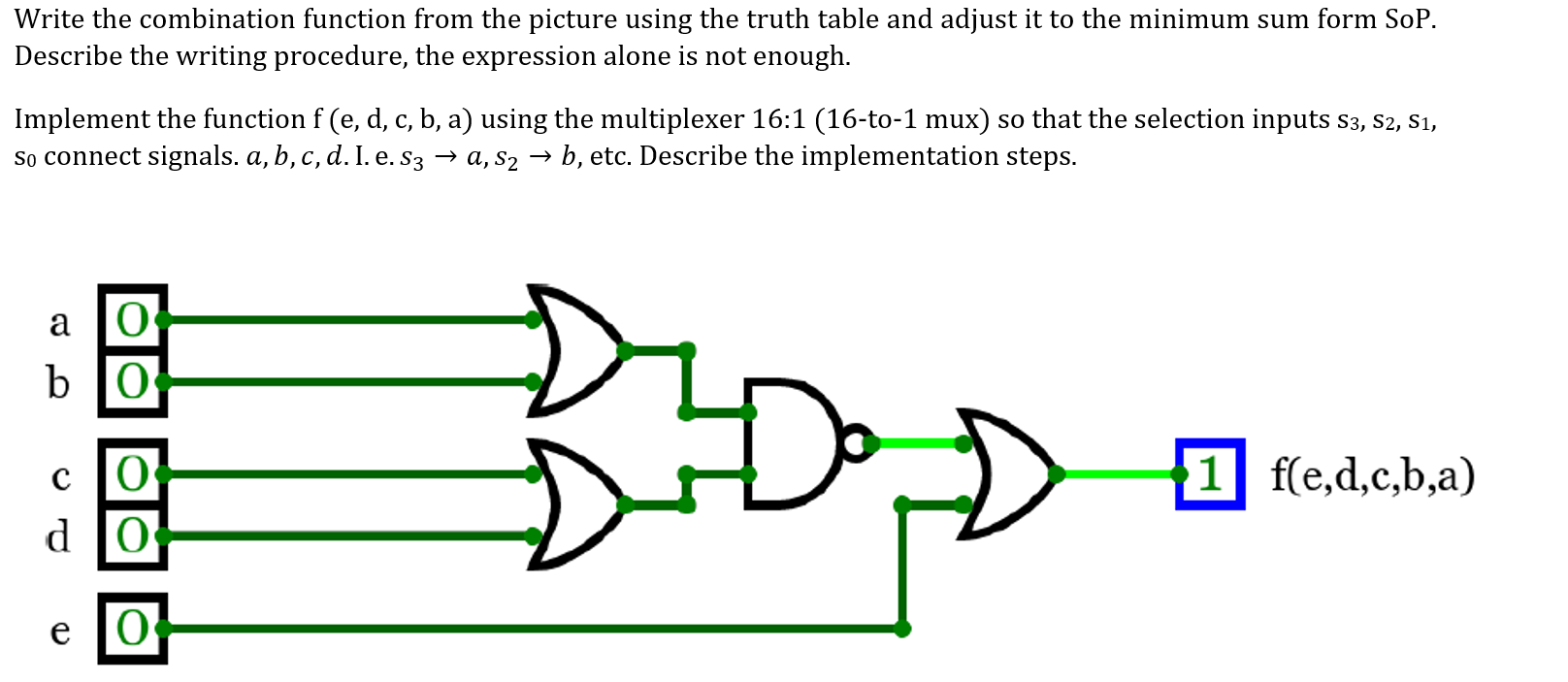 Write The Combination Function From The Picture Using The Truth Table And Adjust It To The Minimum Sum Form Sop Describ 1