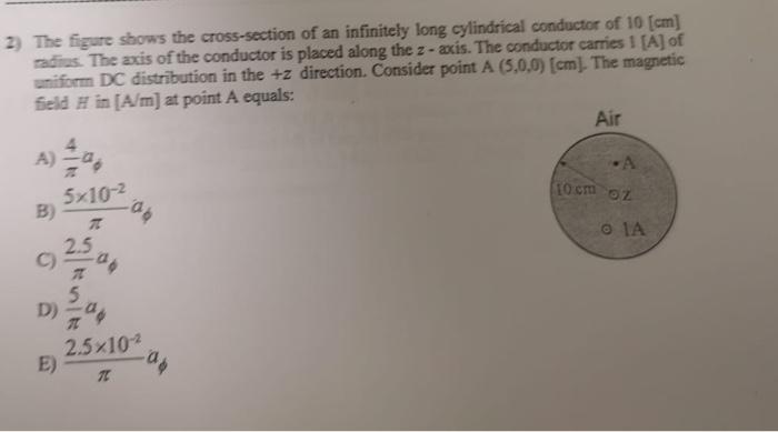 2 The Figure Shows The Cross Section Of An Infinitely Long Cylindrical Conductor Of 10 Cm Radius The Axis Of The Con 1