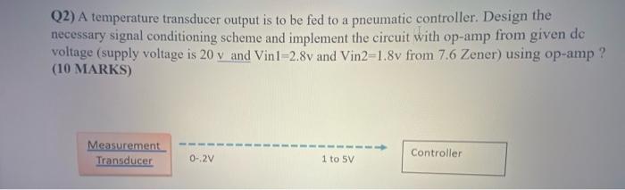 Q2 A Temperature Transducer Output Is To Be Fed To A Pneumatic Controller Design The Necessary Signal Conditioning Sch 1