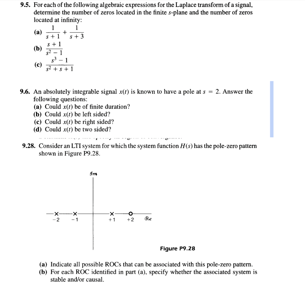9 5 For Each Of The Following Algebraic Expressions For The Laplace Transform Of A Signal Determine The Number Of Zero 1
