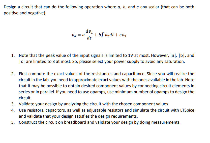 Design A Circuit That Can Do The Following Operation Where A B And C Any Scalar That Can Be Both Positive And Negativ 1