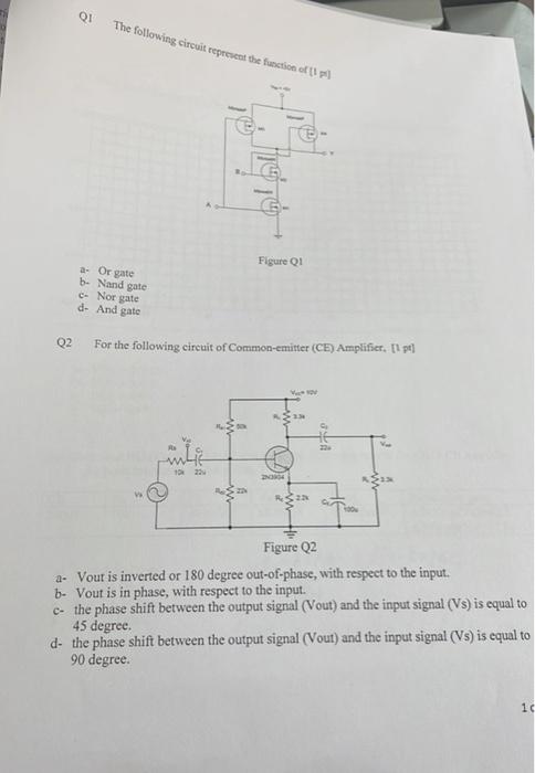 Q1 The Following Circuit Represent The Function Of 1 P Figure Q1 A Or Gate B Nand Gate C Nor Gate D And Gate For Th 1