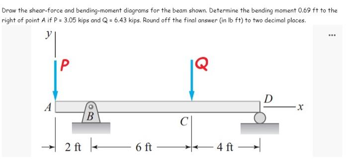 Draw The Shear Force And Bending Moment Diagrams For The Beam Shown Determine The Bending Moment 0 69 Ft To The Right O 1
