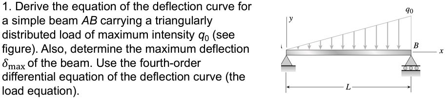 1 Derive The Equation Of The Deflection Curve For A Simple Beam Ab Carrying A Triangularly Distributed Load Of Maximum 1