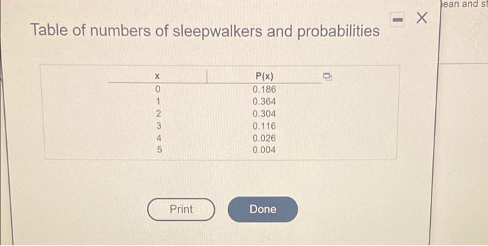 Refer To The Accompanying Table Which Describes The Number Of Adults In Groups Of Five Who Reported Sleepwalking Find T 2