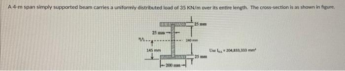 A 4 M Span Simply Supported Beam Carries A Uniformly Distributed Load Of 35 Kn M Over Its Entire Length The Cross Secti 1