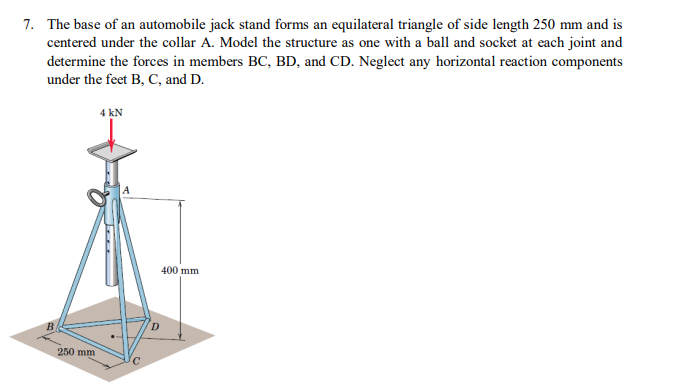 7 The Base Of An Automobile Jack Stand Forms An Equilateral Triangle Of Side Length 250 Mm And Is Centered Under The Co 1