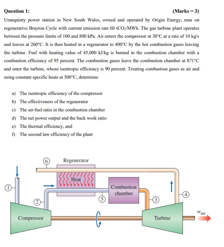 Question 1 Marks 3 Uranquinty Power Station In New South Wales Owned And Operated By Origin Energy Runs On Regene 1