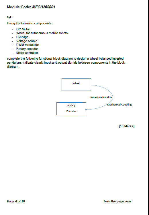 Module Code Mech265001 Q4 Using The Following Components Dc Motor Wheel For Autonomous Mobile Robots H Bridge Voltage 1