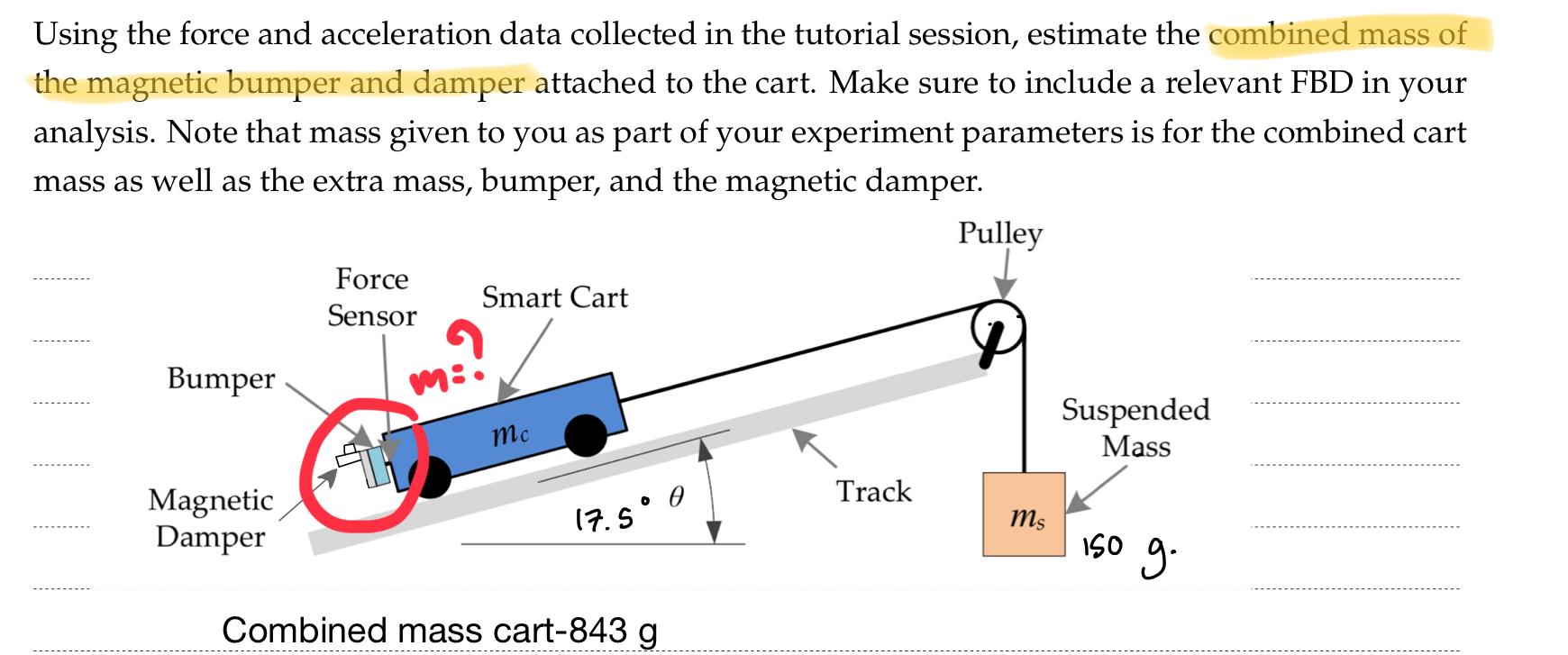 Using The Force And Acceleration Data Collected In The Tutorial Session Estimate The Combined Mass Of The Magnetic Bump 1