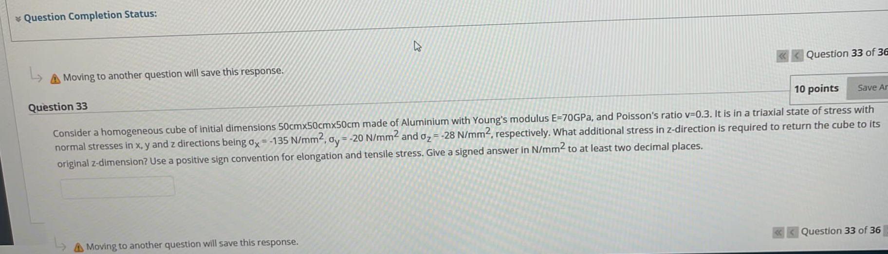 Question Completion Status K Question 33 Of 36 Moving To Another Question Will Save This Response 10 Points Save Ar Qu 1