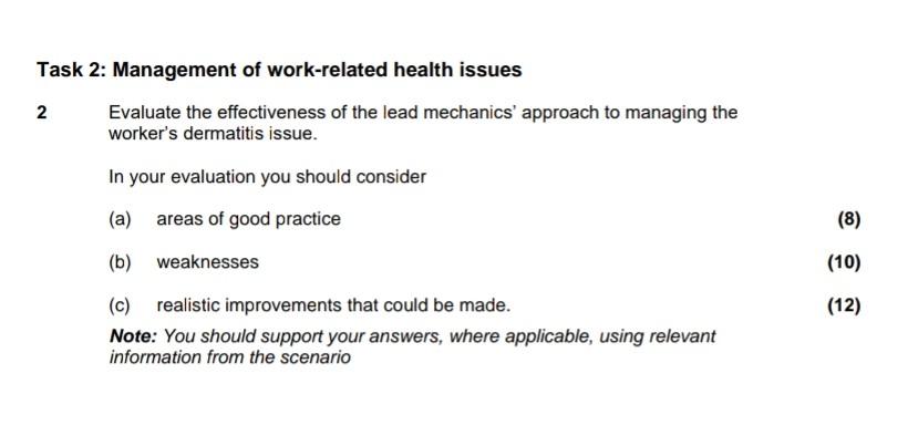 Subject Health And Safety Nebosh Scenario Hapford Garage Is A Small Independent Motor Vehicle Repair Workshop Sit 1