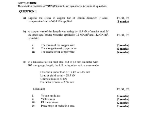 Instruction This Section Consists Of Two 2 Structured Questions Answer All Question Question 1 A Express The Stres 1