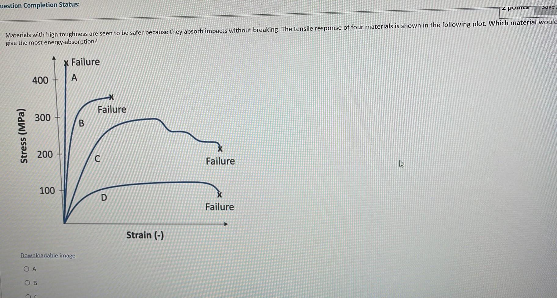 Uestion Completion Status Z Points Save Materials With High Toughness Are Seen To Be Safer Because They Absorb Impacts 1