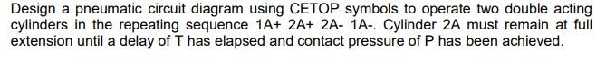 Design A Pneumatic Circuit Diagram Using Cetop Symbols To Operate Two Double Acting Cylinders In The Repeating Sequence 1